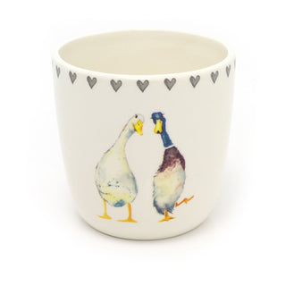 White Ceramic Ducks Plant Pot Holder | Decorative Two Ducks Cachepot Planter | Indoor Planter Flower Pot - 12cm