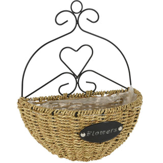 Willow Half Circle Wall Planter For Garden | Round Hanging Basket Wicker Flower Pot | Willow Metal Wall Mounted Outdoor Hanging Planter