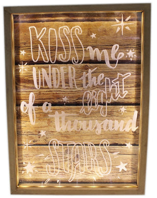 Wooden Box Frame Light Up LED Slogan Plaque Love Sign 34cm x 25cm ~ Kiss Me Under The Light Of A Thousand Stars