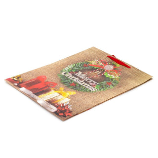 XL Extra Large Christmas Gift Bag 45 x 33cm | Traditional Christmas Wreath Glitter Paper Gift Bag | Christmas Present Bag Xmas Gift Bag